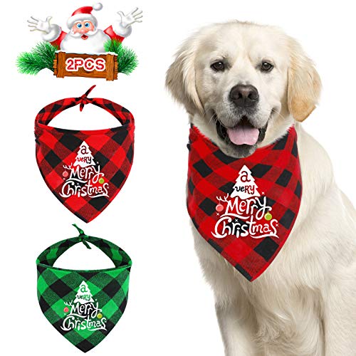 QKURT 2er Pack Hund Weihnachten Bandanas, Weihnachten Dreieck Lätzchen Halstuch Set Klassische Plaid Haustiere Bandanas Schal Weihnachten Haustier für mittelgroße Hunde Katzen Haustier Haustier von QKURT