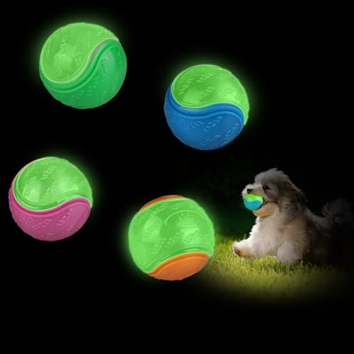 QKURT 4 Stück Glow Ball, Glow In The Dark Hundeball, Leuchtende Gummi-Hundebälle mit hoher Sprungkraft, Interaktive Hund Ball, Hundeball Spielzeug leuchtet im Dunklen von QKURT