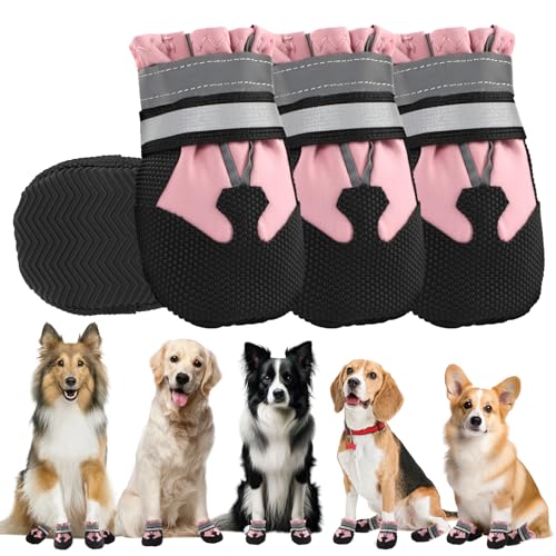 QKURT 4 Stück Hundeschuhe,Hundestiefel Pfotenschutz,wasserdichte Hundeschuhe mit reflektierenden Riemen,Verstellbare,waschbare rutschfeste Hundeschuhe,Pfotenschützer Hundeschuhe für Mittlere Hunde von QKURT