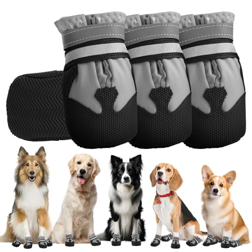 QKURT 4 Stück Hundeschuhe,Hundestiefel Pfotenschutz,wasserdichte Hundeschuhe mit reflektierenden Riemen,Verstellbare,waschbare rutschfeste Hundeschuhe,Pfotenschützer Hundeschuhe für Mittlere Hunde von QKURT