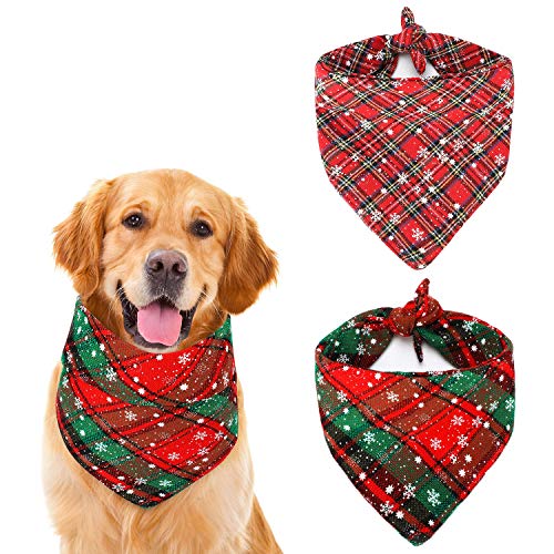 QKURT Hunde-Halstuch mit weihnachtlichem Karomuster, klassisches Schneeflocken-Design, dreieckig, für kleine, mittelgroße und große Hunde, Katzen, Haustiere, 2 Stück von QKURT