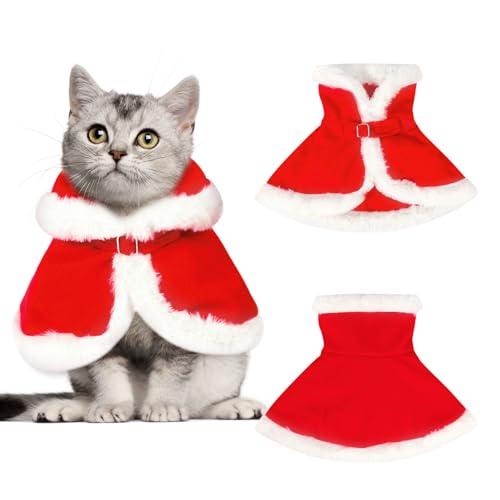 QKURT Weihnachts-Umhang für Haustiere, Roter Weihnachtsmann-Poncho für Hund Katze, Hund Katze Weihnachten Santa Mantel, Weihnachten Haustier-Kleidung, Weihnachts-Party-Kostüm für Katze Hunde von QKURT