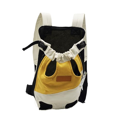 Haustier Rucksack für Hunde Katze,Hundetragerucksack, Haustierrucksack für Katzen,Tragbare Hunde Rucksack, für Kleine Bis Mittelgroße Hunde und Katzen (L,Weiß/Gelb) von QLNGSHP