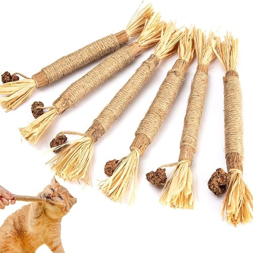 QLNGSHP 6 Stück Knabberstangen Katze, Silvervine Zahnreinigende Knabberstangen, Zahnreinigende Knabberstangen Katze, Matatabi Stick Katze, Katzenminze Stick für Katzen Zahnpflege von QLNGSHP