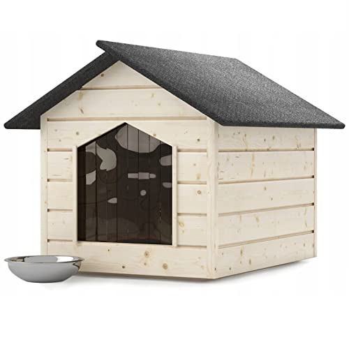 Hundehütte outdoor Farblos Katzenhaus Höhle Winterfest Isoliert Holz 116x90x82cm von QLS