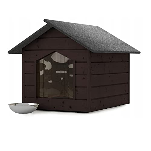 Hundehütte Outdoor Hundehaus L Farblos Katzenhaus Höhle Winterfest Isoliert massiv Holz 80x64x61cm (Teak) von QLS