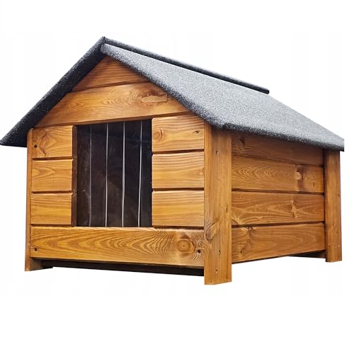 Hundehütte Wetterfest Hundehaus Hundehöhle Winterfest Isoliert Holz 84 x 68 cm von QLS