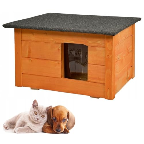 QLS Hunde- Katzenhaus aus Holz 53x39 cm Isoliert Winterfest Montiert Outdoor von QLS