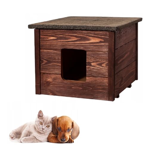 QLS Hunde- Katzenhaus aus Holz 54x40 cm Isoliert Winterfest Montiert Outdoor (Palisander, 54x40cm) von QLS