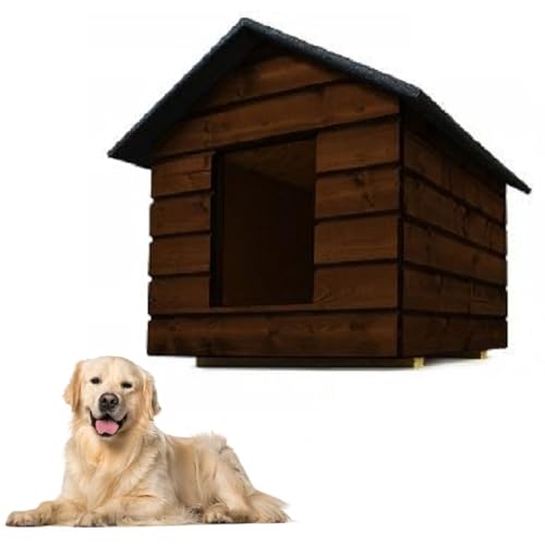 QLS Hundehütte Größe 80x60 mit Vorhang Isoliert Winterfest Outdoor (Palisander, L) von QLS