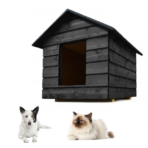 QLS Hundehütte Katzenhaus Größe M mit Vorhang Isoliert Winterfest Outdoor (Ebenfarbe, M) von QLS