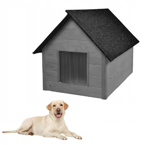 QLS Hundehütte aus Holz 101x69 cm Isoliert Naturholz Winterfest Outdoor (Grau, 101x69 cm) von QLS