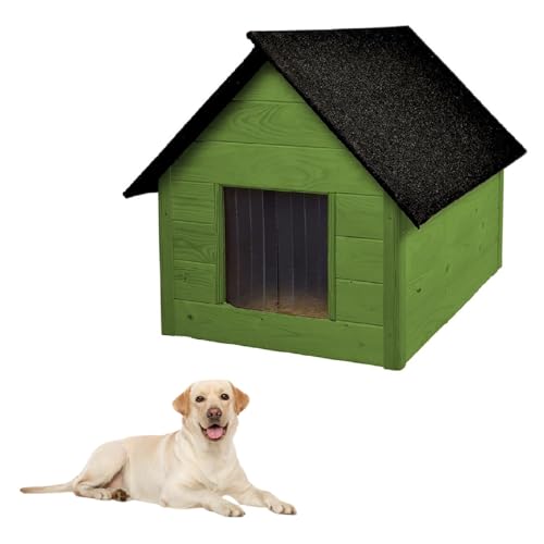 QLS Hundehütte aus Holz 101x69 cm Isoliert Naturholz Winterfest Outdoor (Grün, 101x69 cm) von QLS