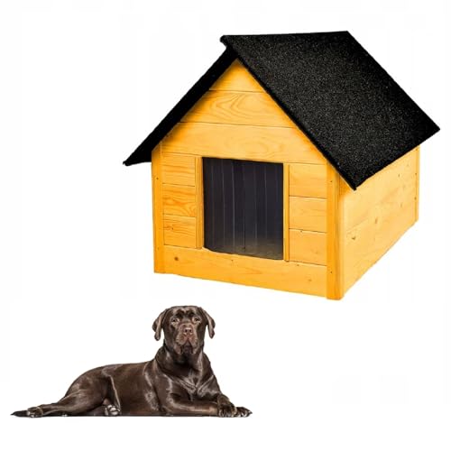 QLS Hundehütte aus Holz 101x69 cm Isoliert Naturholz Winterfest Outdoor (Kiefer, 101x69 cm) von QLS