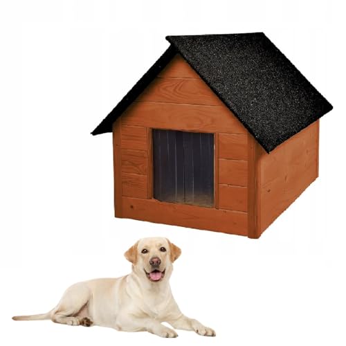 QLS Hundehütte aus Holz 101x69 cm Isoliert Naturholz Winterfest Outdoor (Mahagoni, 101x69 cm) von QLS