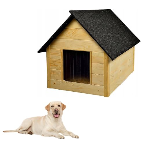 QLS Hundehütte aus Holz 101x69 cm Isoliert Naturholz Winterfest Outdoor (Naturholz, 101x69 cm) von QLS