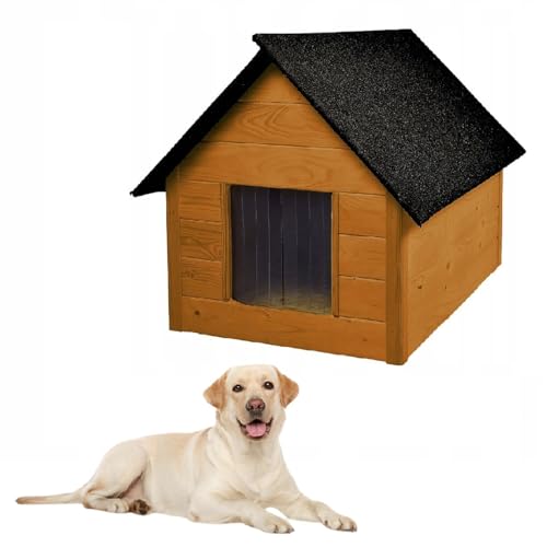 QLS Hundehütte aus Holz 101x69 cm Isoliert Naturholz Winterfest Outdoor (Nussbraun, 101x69 cm) von QLS