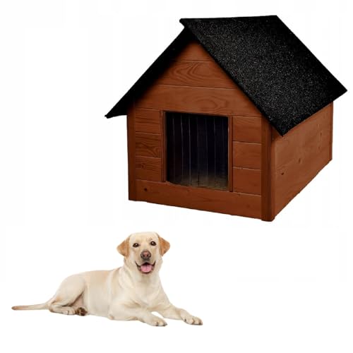 QLS Hundehütte aus Holz 101x69 cm Isoliert Naturholz Winterfest Outdoor (Palisander, 101x69 cm) von QLS