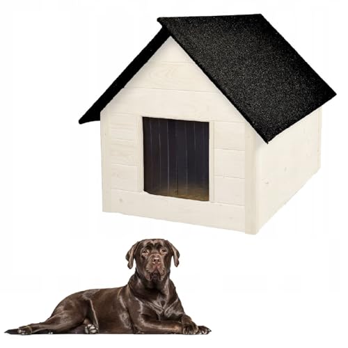 QLS Hundehütte aus Holz 101x69 cm Isoliert Naturholz Winterfest Outdoor (Weiß, 101x69 cm) von QLS