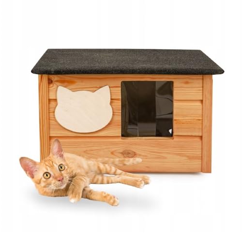 QLS Katzenhaus aus Holz 53x39 cm mit Matratze Isoliert Montiert Winterfest (Eiche, 53x39cm) von QLS