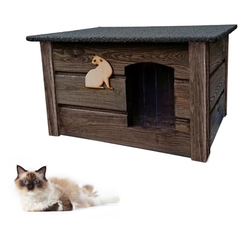 QLS Katzenhaus aus Holz 60x44 cm für draißen Isoliert Winterfest Montiert Outdoor (Palisander, 60x44 cm) von QLS