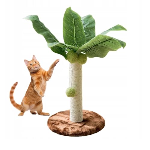 QLS Kratzbaum für Katzen 52 cm Palme Sisalseil mit interaktivem Ball Grün von QLS