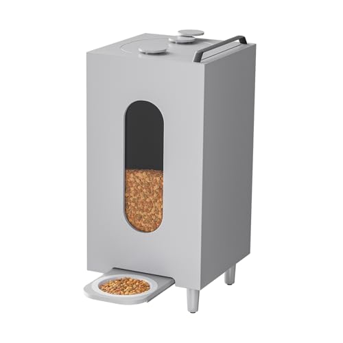 Trockenfutterspender 20L für Katzen Hunde Futterspender Futterautomat mit Schale Tiere 60 x 30 x 30 cm (Grau) von QLS