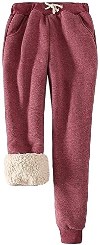 QLXDSD Women's Casual Winter Fleece Jogging Bottoms with Elastic Waist and Drawstring (Color : Red, Size : X-Large) von QLXDSD