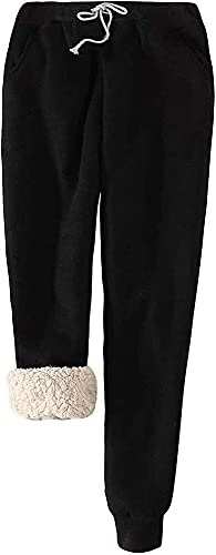 QLXDSD Women's Sweatpants with Inner Fleece Lined Jogging Bottoms warm Winter Sports Trousers with Elastic Waist and Drawstring (Color : Black, Size : Groß) von QLXDSD