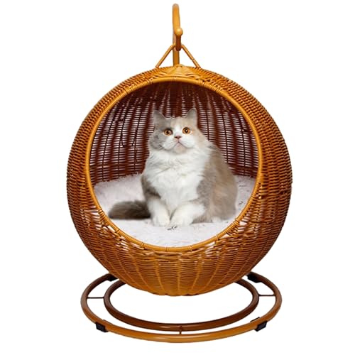 QLXYYFC Bequemes Hängendes Katzenbett für Katzen, Katzenschaukelbett mit Abnehmbarem Kissen und Hängendem Ball, Katzenschaukelbett für Schlafen, Spielen, Klettern und Faulenzen (Color : Brown, Size von QLXYYFC