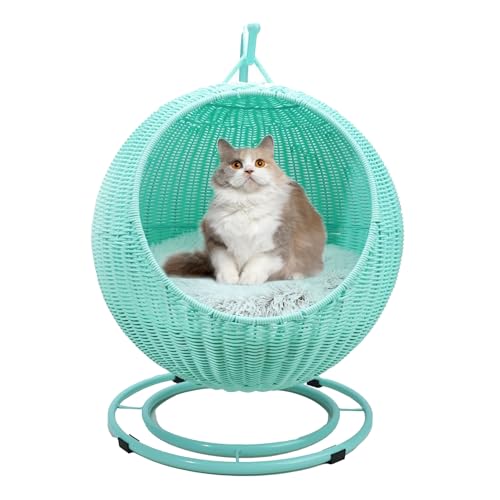 QLXYYFC Bequemes Hängendes Katzenbett für Katzen, Katzenschaukelbett mit Abnehmbarem Kissen und Hängendem Ball, Katzenschaukelbett für Schlafen, Spielen, Klettern und Faulenzen (Color : Verde, Size von QLXYYFC