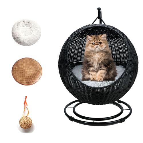 QLXYYFC Hängemattenbett für Katzen und Hunde, Stehendes Schaukelspielzeug für Kätzchen und Haustiere, für Den Innen- und Außenbereich mit Abnehmbarem Kissen und Hängendem Ball (Color : Noir, Size : von QLXYYFC