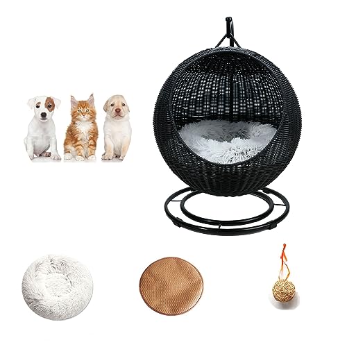 QLXYYFC Hängendes Katzenhängemattenbett, Katzenschaukelbett, Platzsparende Sitzstange mit Gewaschener Baumwollmatte und Lustigem Katzenspielzeug für Katzen Im Innen- und Außenbereich (Color : Noir, von QLXYYFC