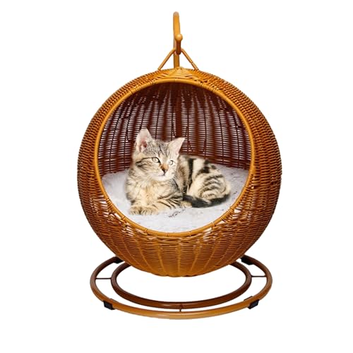 QLXYYFC Katzenschaukelbett, Katzensitzstange, Bequemes Hängendes Katzenbett für Hauskatzen, Kleine Hunde, Haustierbedarf für Schlafen, Spielen, Klettern, Faulenzen (Color : Brown, Size : 43cm X 66cm von QLXYYFC