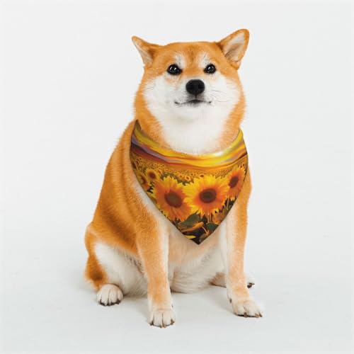 Hundehalstuch, schönes Sonnenblumenfeld, Sonnenuntergang, verstellbare Haustierhalstücher für Hunde, Weihnachten, Haustier-Schal, Dreieck-Lätzchen, Halstuch, weich, atmungsaktiv, Welpen-Bandana für von QMNEHJ