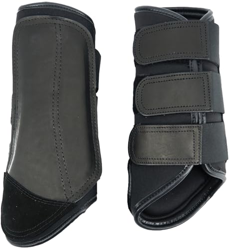 QMYBROW Bürstenpferdstiefel Pferdestiefel Gamaschen Schützer | Schutzausrüstung und Trainingsgeräte | Neopren, wasserdichtes Tuch und echtes Leder (Schwarz, Voll (groß)) von QMYBROW