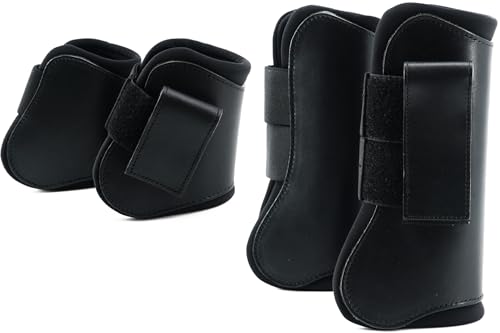 QMYBROW Pferd Sehnenbürste Stiefel Gamaschen Schützer Open Front & Fetlock Boot | Schutzausrüstung und Training Ausrüstung | 4 Set (Schwarz, Cob (Mittel)) von QMYBROW