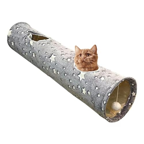 QOCAN Tunnel Zusammenklappbarer Katzentunnel, lustiges interaktives Spielzeug für Katzen und Kaninchen, großer Tunnel aus Oxford-Stoff mit Gucklöchern und flauschigem Ball, leuchtet im Dunkeln, 25 x 1 von QOCAN