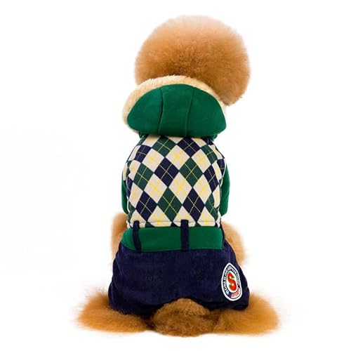 Karierter Haustierpudel Teddy Hundekleidung Pullover Warm 4 Bein Hunde Plüsch Kleidung Mantel Winter Kleine Hunde Britischer Stil Gitter Bekleidung für Hunde Klein bis M (X-Large, Grün) von QOODOAL