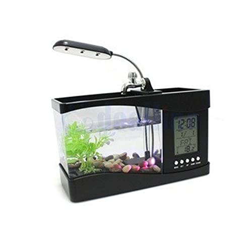 QQNQQ Aquarium, Aquarium, Aquarium-Starter-Kits, Aquarium, Heimaquarium, kleines Aquarium, Tischlampe, Lichtuhr(Black) von QQNQQ