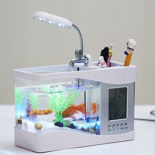 QQNQQ Aquarium, Aquarium, Aquarium-Starter-Kits, Aquarium, Heimaquarium, kleines Aquarium, Tischlampe, Lichtuhr(White) von QQNQQ