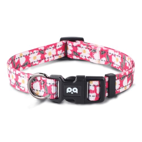 Hundehalsband, niedliche Blume, reflektierend, verstellbar, für Mädchen, Damen, kleine, mittelgroße und große Hunde, zum Spazierengehen, Laufen (M, Rosa) von QQPETS