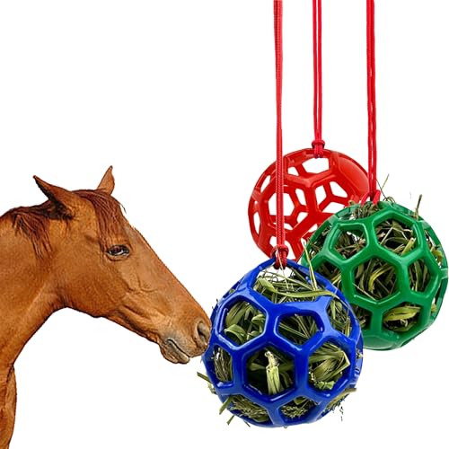 QSLKI 3PCS Hay Slowfeeder, Hängende Heu Das Füttern Verlangsamen, Stall Spielzeug für Pferde, Heuraufe Pferd, Pferde Futterball Spielzeug Für Pferde, Heuballen für Pferde, Ziegen, zum Stressabbau von QSLKI