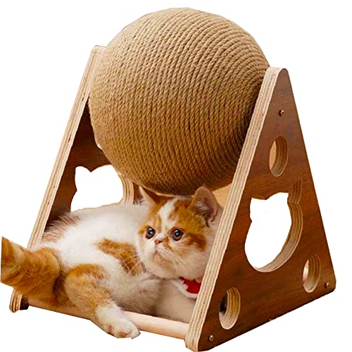 QSLKI Sisal Ball Katze Kratzbrett, Langeweile Linderung Spielzeug, Mit Katze Loch Design, Dreieckige Unterstützung Bord, Vertikale tragbare Katze Kratzball, Natürliche hölzerne Gesundheit (Stil 1) von QSLKI