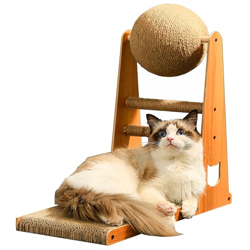 QSLKI Sisal Ball Katze Kratzbrett, Langeweile Linderung Spielzeug, Mit Katze Loch Design, Dreieckige Unterstützung Bord, Vertikale tragbare Katze Kratzball, Natürliche hölzerne Gesundheit (Stil 3) von QSLKI