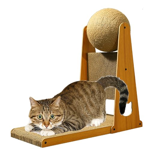 QSLKI Sisal Ball Katze Kratzbrett, Langeweile Linderung Spielzeug, Mit Katze Loch Design, Dreieckige Unterstützung Bord, Vertikale tragbare Katze Kratzball, Natürliche hölzerne Gesundheit (Stil 3) von QSLKI