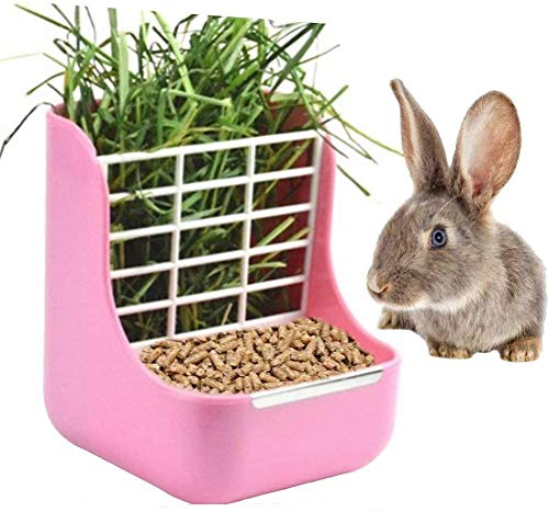 Kaninchen-Futterspender Hase Meerschweinchen Heufutterspender Heufutter Futterschale Futternapf Futterspender Heu und Futterspender Schalen Krippe Rack für Kaninchen Meerschweinchen Chinchilla (Rosa) von QSLQYB