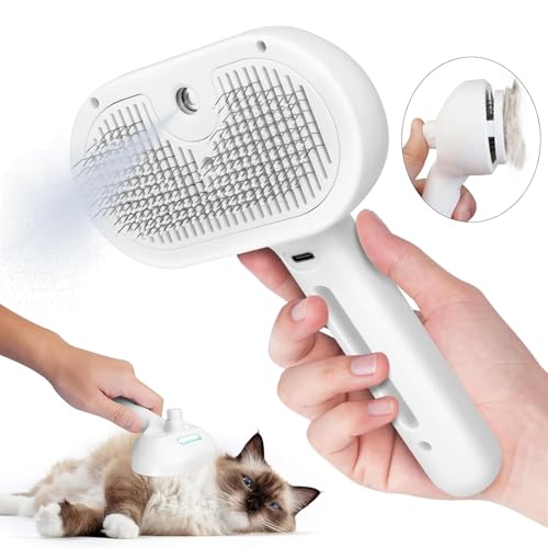 Katzenbürste mit Dampf, 3-In-1 Katzen Dampfbürste mit Spray für Langes/Kurzes Haar, Hundebürste mit Dampf für Massage, Pflege und Haarentfernung, Dampfbürste Hund mit Wassertank und Spray von QSMYOYE