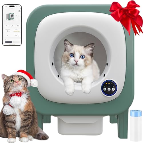 Selbstreinigende Katzentoilette, 72L Katzenklo Selbstreinigend/Neu aufgerüstete Desodorierungstechnologie/360° Rund Auslaufsicher/APP-Steuerung Automatische Elektrisches Katzenklo für Mehrere Katzen von QSMYOYE