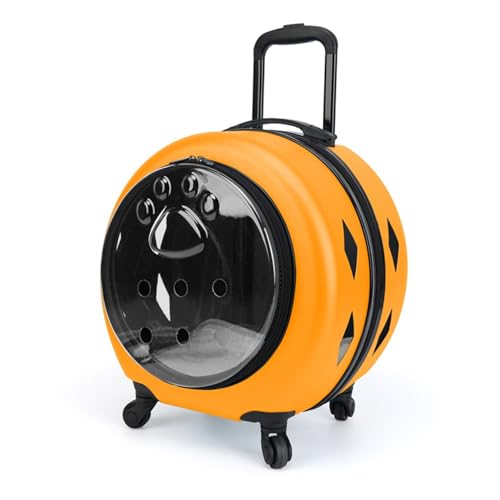 QTANZIQI Haustier-Trolley, tragbare Katzenausflug-Reisetasche, transparenter Kapsel-Katzenrucksack mit großer Kapazität (Farbe: Orange-A) von QTANZIQI